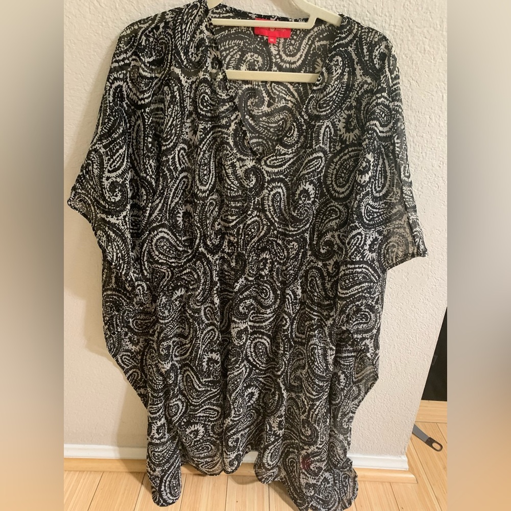 Black and white sheer swimsuit coverup